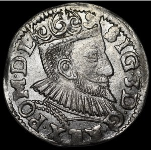 Sigismond III Vasa, Trojak de 1594, Poznań – couronne avec une fleur de lys dans un encadrement, V-I