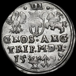 Sigismond III Vasa, Trojak 1597, Vilnius – collerette tubulaire