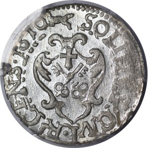 Zygmunt III Waza, Szeląg 1610, Ryga - piękny i b. rzadki