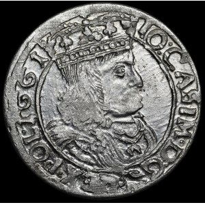 Jan II Kazimierz, Szóstak 1661 GBA, Lwów - brak nominału, podwójna data - b. rzadki i piękny