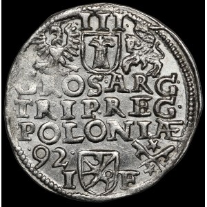 Zygmunt III Waza, Trojak 1592, Poznań - niska korona, data z lewej