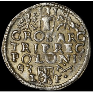 Sigismond III Vasa, trojak de 1593, Poznań – couronne haute – plus rare