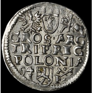 Sigismund III Vasa, Trojak 1594, Poznań—a crown with a lily without a border—very nice