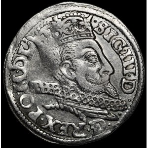 Zygmunt III Waza, Trojak 1597, Poznań - gałązka dzieli datę, dwa wiersze