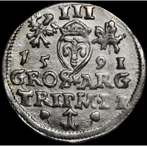 Zygmunt III. Vasa, trojak z roku 1591, Vilnius – Chalecki s lístky po stranách – vzácnější