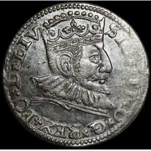Sigismund III Vasa, 1591 Tri-coin, Riga—rosette—LIV—rare and beautiful
