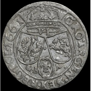 Giovanni II Casimiro, Szóstak 1661 GBA, Leopoli – piccola “A” in ARGEN – più rara e bella