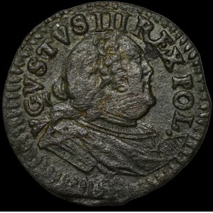 August III of Saxony, Szeląg 1753 F, Gubin — reversed F