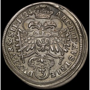 Silésie - La Silésie sous la domination des Habsbourg, Charles VI, 3 kreuzer, 1724, Wrocław - rare