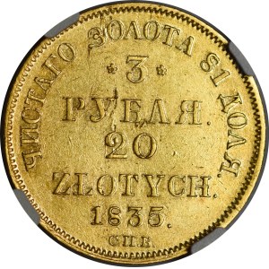 Poland, Russian Partition, 3 rubles = 20 zlotych, 1835 SPB/PD, St. Petersburg