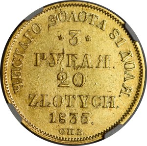 Polska, Zabór rosyjski, 3 ruble = 20 złotych 1835 СПБ/ПД, Petersburg