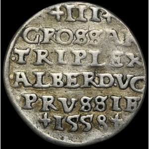 Prusy Książęce, Albrecht Hohenzollern, Trojak 1558, Królewiec - b. rzadki