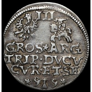 Courland, Wilhelm Kettler, Trojak 1599, Mitava—abbreviated date at the bottom