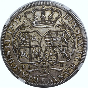 August II Mocny, 2/3 talara 1707 ILH, Drezno - rzadka