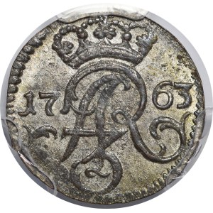 August III. von Sachsen, Szeląg 1763 FLS, Elbląg – wunderschön