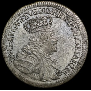August III of Saxony, 1755 EC six-real coin, Leipzig—rare