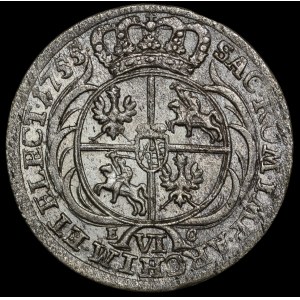 August III of Saxony, 1755 EC six-real coin, Leipzig—rare