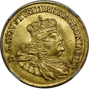 August III of Saxony, 1756 EDC Ducat, Leipzig – date overstamp