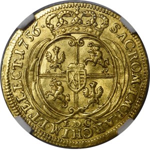 August III of Saxony, 1756 EDC Ducat, Leipzig – date overstamp
