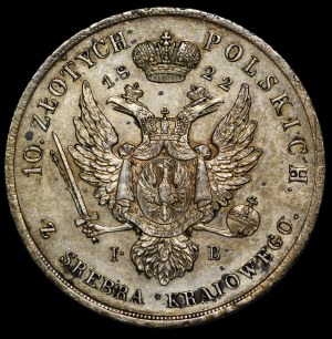 Królestwo Kongresowe, Aleksander I, 10 złotych 1822 IB, Warszawa - rzadkie i piękne