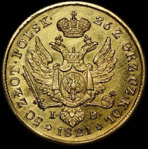 Królestwo Kongresowe, Aleksander I, 50 złotych 1821 IB, Warszawa - piękne i b. rzadkie