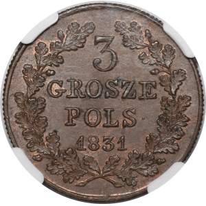 November Uprising, 3 grosze, 1831 KG – rare and beautiful