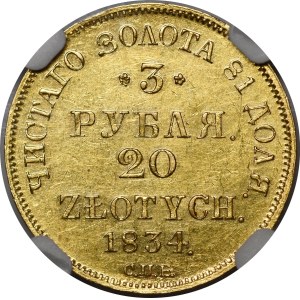 Polen, Russische Teilung, 3 Rubel = 20 Złoty, 1834, NGC MS61