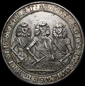 Śląsk - Księstwo legnicko-brzesko-wołowskie, Trzej bracia, Talar 1659 EW, Brzeg - b. rzadki i b. ładny