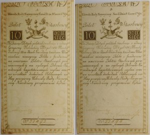 Para 2 x 10 złotych 1794 - NUMERACJA KOLEJNA - A 33493 / B 33494 - filigran [J HONIG]