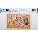 5 złotych 1919 - seria S. 83. A. - nr 1235 - WZÓR. - jeden z 6 znanych - PIĘKNY
