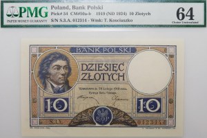 10 złotych 1919 - seria S. 3. A. - klauzula na liliowym tle - PIĘKNY