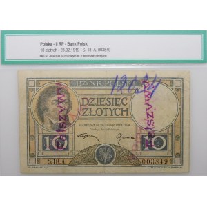 10 zloty 1919 - serie S. 18. A. - CONTRAFFAZIONE a danno dell'emittente