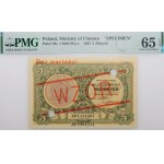 5 złotych 1925 bilet zdawkowy - seria A - WZÓR - rzadki wariant - PIĘKNY