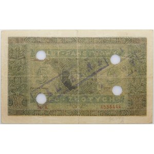 5 zlotych, 1926 government ticket—Series A—COUNTERFEIT to the detriment of the issuer
