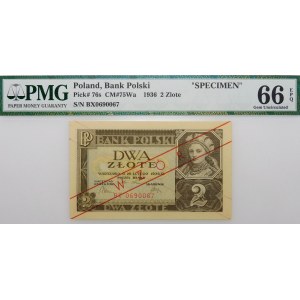 2 zlote, 1936 – BX series – later overprint: WZÓR – the so-called “Kamiński design”