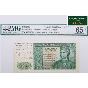 10 zloty 1939 - serie A 000000 - prova di stampa - annotazioni di K. Chybiński