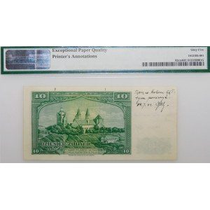 10 zloty 1939 - serie A 000000 - prova di stampa - annotazioni di K. Chybiński