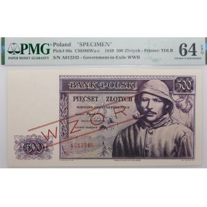 500 złotych 1939 - seria A 012345 - WZÓR - PIĘKNY