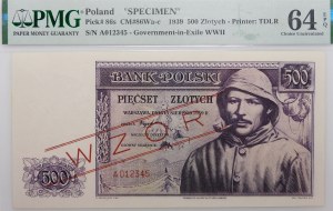 500 złotych 1939 - seria A 012345 - WZÓR - PIĘKNY