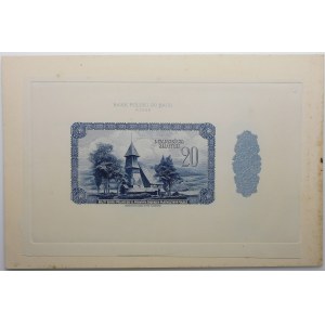 20 zloty 1939 - stampa ABNCo - prova di stampa del rovescio in colore blu scuro