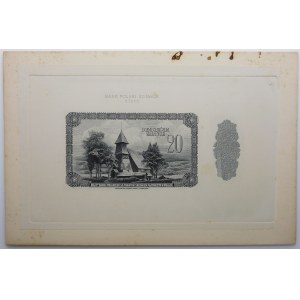 20 Złoty 1939 – Druck von ABNCo – Probedruck der Rückseite in Grau
