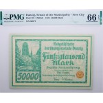 Gdańsk - 50.000 marek 1923 - zielony - unikalny wariant - PIĘKNY