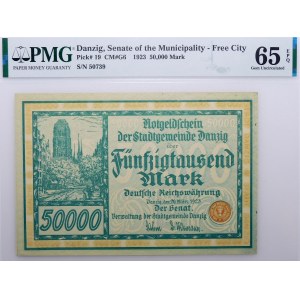 Gdańsk - 50.000 marek 1923 - zielony - PIĘKNY