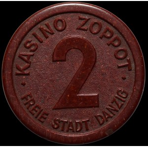 KASYNO ZOPPOT (SOPOT) - żeton 2 guldeny - (po 1932) - litery cieńsze