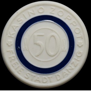 KASYNO ZOPPOT (SOPOT) - żeton 50 bez nominału - (1931) - PORCELANA MIŚNIA