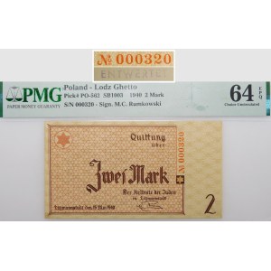 Getto łódzkie - 2 marki 1940 - No 000121 - ENTWERTET - RZADKI