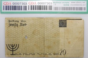 Getto łódzkie - 20 marek 1940 - numerator typu 2 - znak wodny - BARDZO RZADKIE