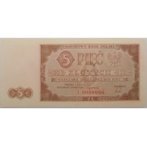 5 zlotych, 1948 – Series A 0000000 – AKCEPT – RARE
