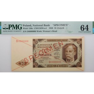 10 Złoty 1948 – Serie D 0000000 – SPECIMEN – WUNDERSCHÖN