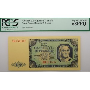 20 Złoty 1948 – Serie HM 97... – LAMINIERTES Papier – WUNDERSCHÖN